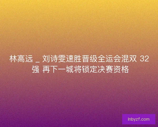 林高远 _ 刘诗雯速胜晋级全运会混双 32 强 再下一城将锁定决赛资格